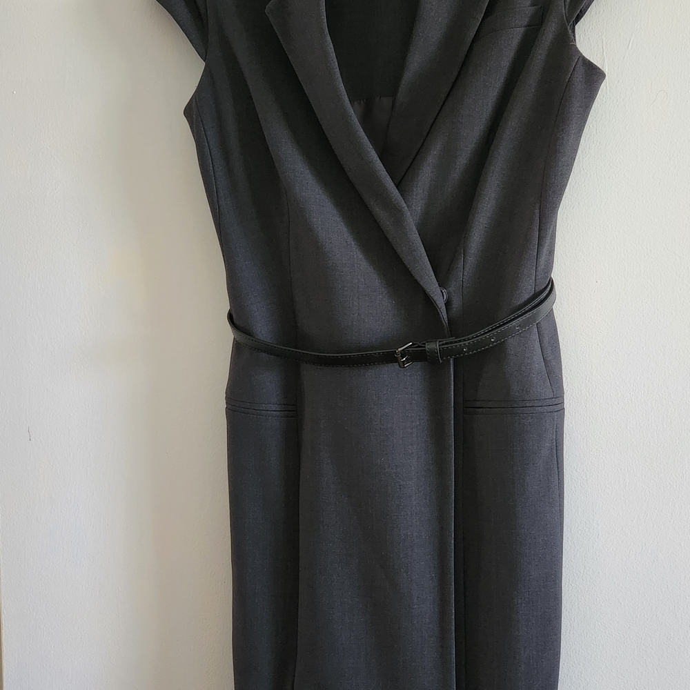Calvin Klein Dark Gray Midi Dress with Belt